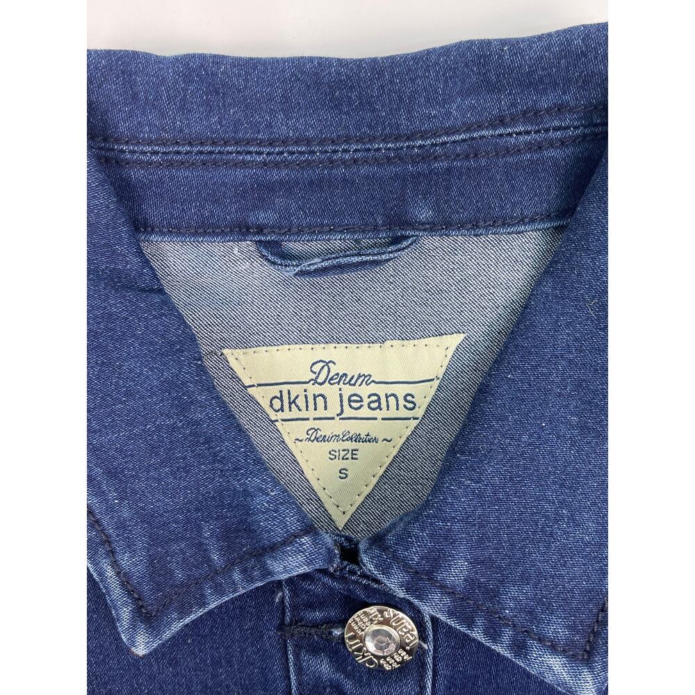Dkin Jeans Dark Wash distressed Denim Jacket Size Small - Picture 7 of 10